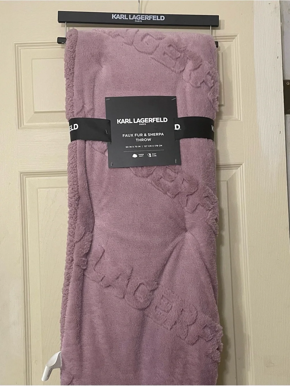 Karl Lagerfeld Paris Faux Fur & Sherpa Throw Blanket